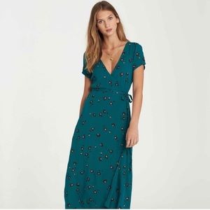 Billabong Wrap Me Up Floral V-Neck Midi Teal Sundress
